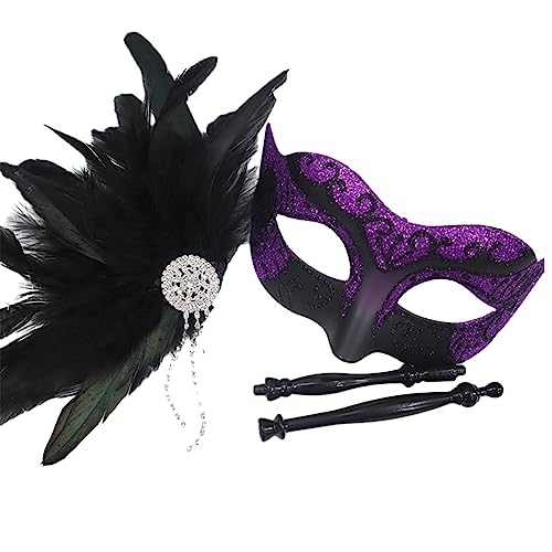 LIbgiubhy Feathers Maskerade Halloween Ball Weihnachten für Paare Frauen Gras-Masken mit Stab von LIbgiubhy