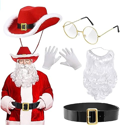 LIbgiubhy Weihnachtsmann-Bartmütze, Handschuhe, Halstuch, Brille, Handschuhe, Gürtel, Weihnachtsmann-Anzug, Weihnachtsmann-Kostüme, Verkleidungsrequisiten von LIbgiubhy