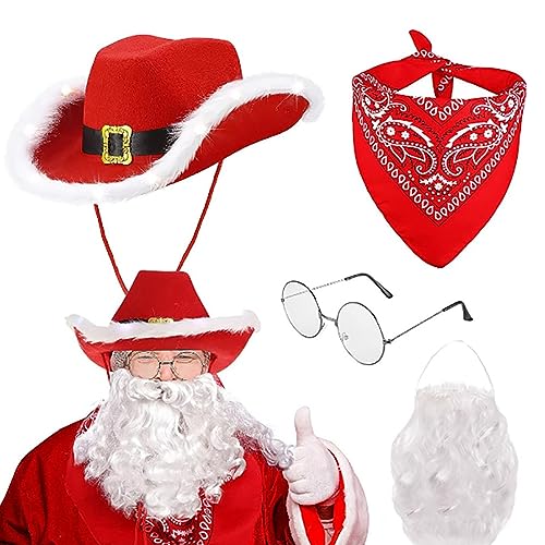 LIbgiubhy Weihnachtsmann-Bartmütze, Handschuhe, Halstuch, Brille, Handschuhe, Gürtel, Weihnachtsmann-Anzug, Weihnachtsmann-Kostüme, Verkleidungsrequisiten von LIbgiubhy