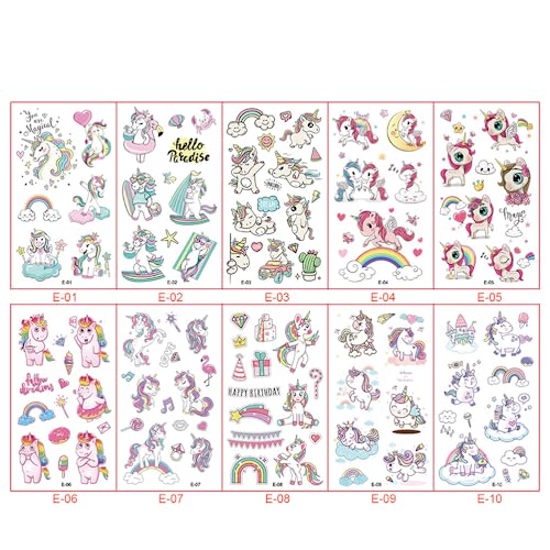 LJFEA 100 Glitter Einhorn Tattoo Set Kinder, Mädchen, wasserdicht temporäre Tattoo Aufkleber Kinder Tattoo, Glitter Tattoo Kinder Set Geschenk Kinder Geburtstag Party von LJFEA