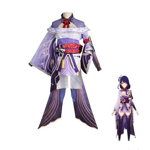 LJFIWY Raiden Ei Cosplay Kostüm, Anime Rolle, Raiden Ei Cosplay Outfit Kostüm Komplettes Set mit Perücke, Cosplay Kleidung, Overall für Halloween, Karneval, Frauen verkleiden sich (Raiden Ei Kostüm, von LJFIWY