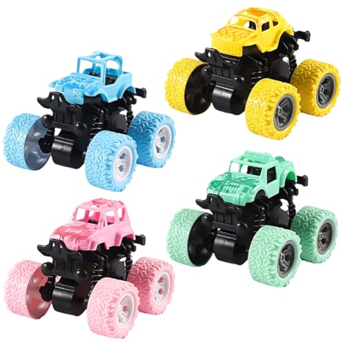 4 Stück Monster Trucks Spielzeug Truck für Kinder Trägheit Reibungsbetriebene Rennwagen Autos 360 Grad Rotierendes Geländewagen Spielzeugauto für 3+ Jahre Alte Kinder (gelb, blau, grün, rosa) von LJTXX