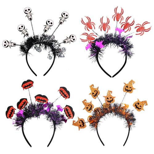 Halloween Haarbänder, 4PCS Halloween Anzieh Accessoire Kürbis Spinnen Zahn Totenkopf Stirnband Halloween Kopfschmuck Party Haarschmuck Feiertags Stirnbänder für Halloween Fasching Karneval Party von LJTXX