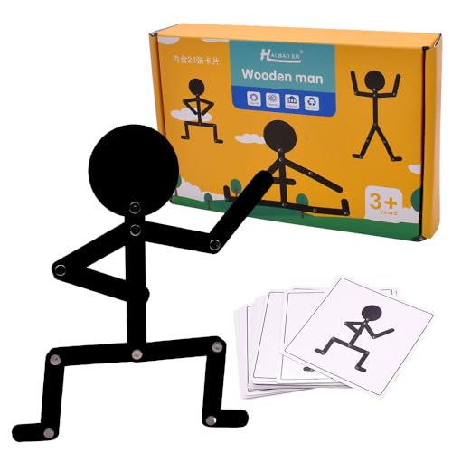 Holzpuzzle Sport Mann Puzzles, Holz Männer Puzzle Spielzeug, Sportliches Pose Puzzle Frühes Lernspielzeug, mit 24 Doppelseitigen Karten, Pädagogisches Stick-Man-Spiel aus Holz von LJTXX