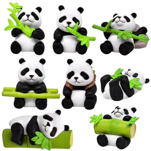 LJTXX 8 Stück Panda Figuren Set Kawaii Panda Figuren Geburtstagstorte Topper Panda umarmt Bambus Geburtstagstorte Deko für Kinder Panda Themen Party Kuchen Dekoration Panda Geschenk von LJTXX