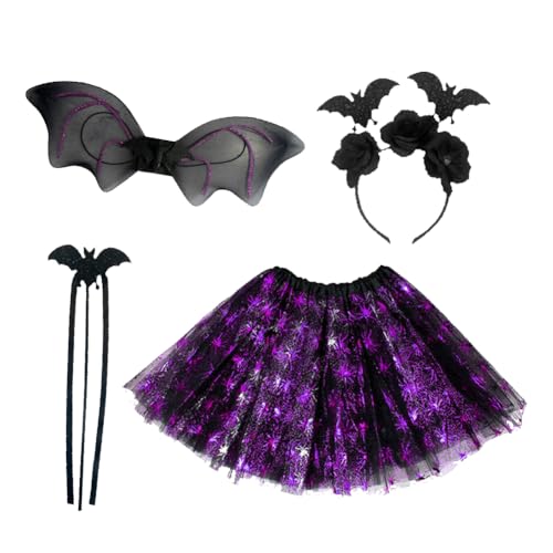 LJTXX Feenflügel Kostüm, 4PCS Feen kostüm mit Kinder Tutu Zauberstab und Haarreifen, Fee Kostüm Tutu Fee Kostüm Damen Flügel für Cosplay Kindergeburtstag Karneval Halloween von LJTXX