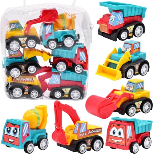 LJTXX Mini Auto Spielzeug 6 Stück Auto Spielzeug Set Bagger Baustellenfahrzeuge Kinder Autos Spielzeug Mini Spielzeug Autos für Kleinkinder Mädchen Jungen Spielzeug von LJTXX