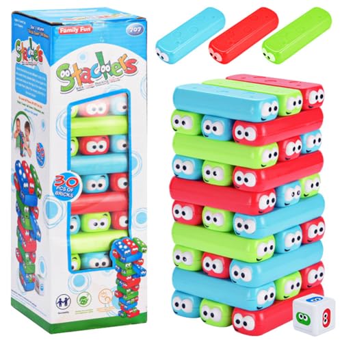 LJTXX Toys Holzklötze Stapelspiel 30pcs Kids Stacking Toys Wackelturm, PVC Klötze Stapelspiel, Pädagogisches Kinderspiel ab 3 Jahre, Balancing Blöcke Spielzeug, Lernspielzeug Geschenk von LJTXX