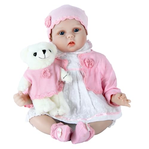 LKBOBIR 22 Zoll 55 cm Reborn Baby Puppen 20Zoll Reborn Puppen Realistische Neugeborene Baby Puppen Silikon Vinyl Ganzkörper Realistische Neugeborene Mädchenpuppen Kuschelkörper Waschbar von LKBOBIR