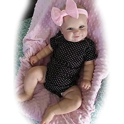 LKBOBIR 22 Zoll 55 cm Reborn Baby Puppen Baby Polka Dot Strampler mit Schleifenband, Schwarz-Weiß Gepunktet, 3-6 Monate von LKBOBIR