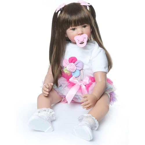 LKBOBIR Realistische Spielpuppe, 60 cm, mit Tutu-Kleid und Accessoires, Rosa und Weiß von LKBOBIR