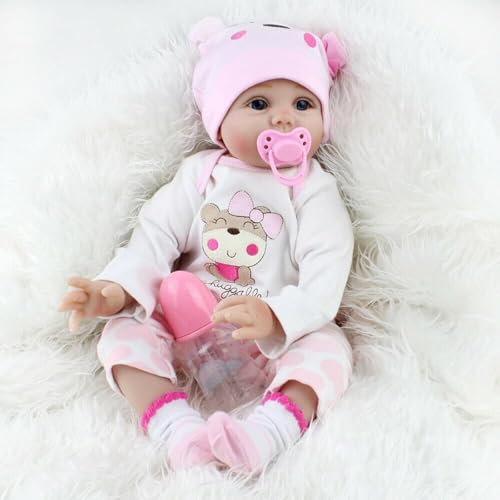 LKBOBIR Reborn Baby 55 cm 22 Zoll Reborn Baby Mädchen Handgefertigt Weiches Silikon-Vinyl Reborn Baby Dolls Realistic Jungen & Mädchen Spielzeug-Geschenke Reborn Puppen Lebensecht von LKBOBIR