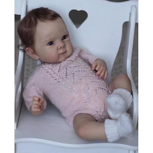 LKBOBIR Simulation Reborn Baby 55 cm 22 Zoll Weiches Silikon-Vinyl Handgefertigt Lebensecht Realistisch Aussehendes Baby-PüPpchen, Rosa Strickkleid,Lang Reborn Puppen MäDchen von LKBOBIR