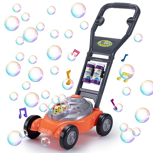 LKFDTW Bubble Rasenmäher für Kinder Kleinkinder, Outdoor Garten Bubble Rasenmäher Maschine mit Musik Seifenlösung, draußen Bubble Maker Push Along Spielzeug für Baby Jungen Mädchen Kinder ab 3 Jahren von LKFDTW