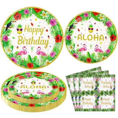 120 Packungen Tropische Luau Party Dekoration Hawaiian Luau Geburtstag Party Zubehör Aloha Party Dekoration Luau Party Zubehör Sommer-Geschirr-Set - Tropische Party Teller, Servietten Für 40 Personen von LKITMIUT