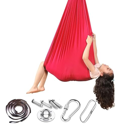 Aerial Yogatuch, Yogatuch Zum Aufhängen, Low Stretch Aerial Silks Yogatuch Zum Aufhängen Yogagurt Trapez Schaukel Yoga Hängematte Set Für Erwachsene,18-Farben zur Auswahl(Bright red,100*280cm) von LKJYER