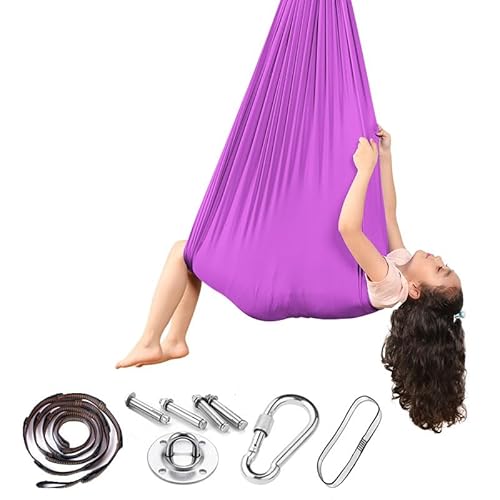 Aerial Yogatuch, Yogatuch Zum Aufhängen, Low Stretch Aerial Silks Yogatuch Zum Aufhängen Yogagurt Trapez Schaukel Yoga Hängematte Set Für Erwachsene,18-Farben zur Auswahl(Dark purple,100*280cm) von LKJYER