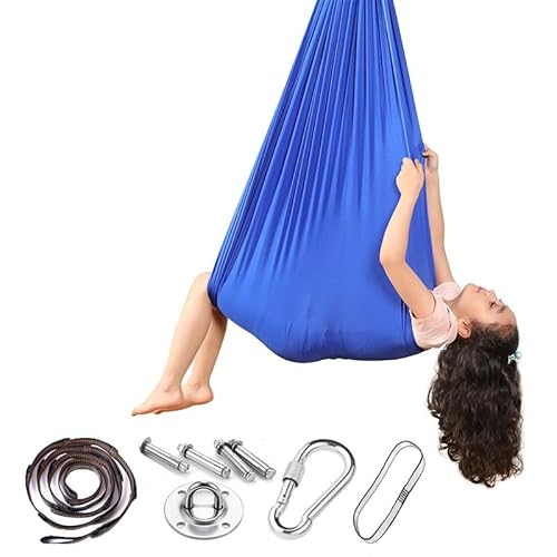 LKJYER Aerial Yogatuch, Yogatuch Zum Aufhängen, Low Stretch Aerial Silks Yogatuch Zum Aufhängen Yogagurt Trapez Schaukel Yoga Hängematte Set Für Erwachsene,18-Farben zur Auswahl(Blue,100 * 280cm) von LKJYER