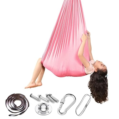 LKJYER Aerial Yogatuch, Yogatuch Zum Aufhängen, Low Stretch Aerial Silks Yogatuch Zum Aufhängen Yogagurt Trapez Schaukel Yoga Hängematte Set Für Erwachsene,18-Farben zur Auswahl(Pink,150 * 280cm) von LKJYER