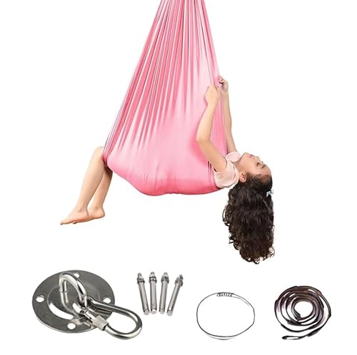 LKJYER Yogatuch Zum Aufhängen, Aerial Yogatuch,Yoga Vertikaltuch, Akrobatik Tuch Indoor, Low Stretch Aerial Silks,Yoga hängematte(Pink,150 * 280cm) von LKJYER