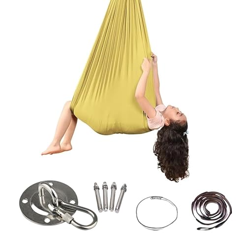 LKJYER Yogatuch Zum Aufhängen, Aerial Yogatuch,Yoga Vertikaltuch, Akrobatik Tuch Indoor, Low Stretch Aerial Silks,Yoga hängematte(Yellow,150 * 280cm) von LKJYER