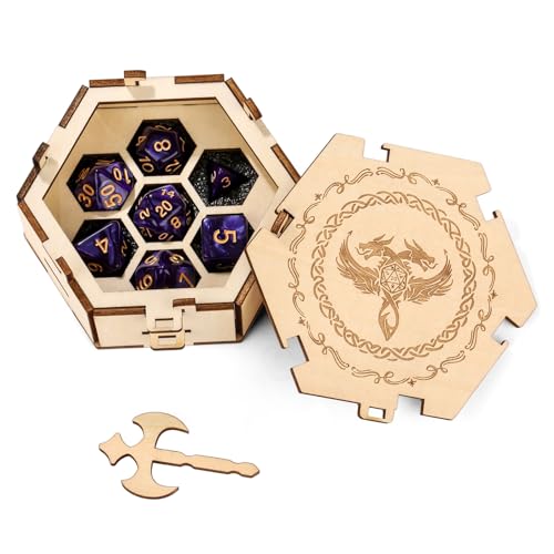 Würfel Box mit Deckel, 7 Polyedrische Würfel, Holz Hexagon Doppelköpfiger Drache Design, WürfelBox Aufbewahrung, Tischspiele Gaming Zubehör, Würfel Boxen für Rollenspiele, Geschenk für Gamer Würfel Box mit Deckel, 7 Polyedrische Würfel, Holz Hexagon Doppelköpfiger Drache Design, WürfelBox Aufbewahrung, Tischspiele Gaming Zubehör, Würfel Boxen für Rollenspiele, Geschenk für Gamer von LKKCHER DESIGN