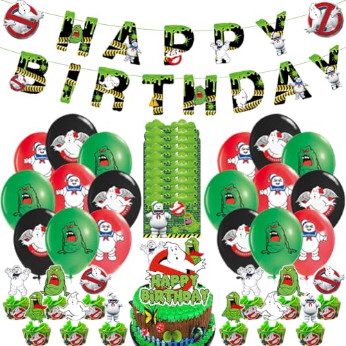 Ghostbusters Themed Geburtstag Dekorationen LKNBIF 54 Stück Birthday Party Set Birthday Party Accessories Dekorationen Umfassen Luftballons Banner Cake Topper für Kinder Themen Party von LKNBIF