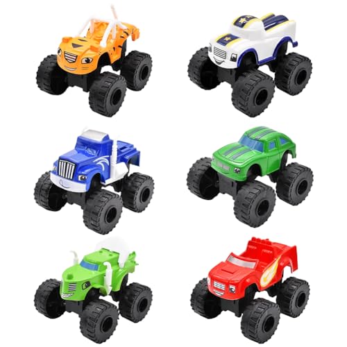 LKNBIF 6 Stück Blaze Monster Machines, Monster Mini Auto, Blaze Monster Machines Autos Tortendekoration Monster Truck Auto Set Cars Monster Truck Auto Kuchendekoration Bigfoot Offroad von LKNBIF