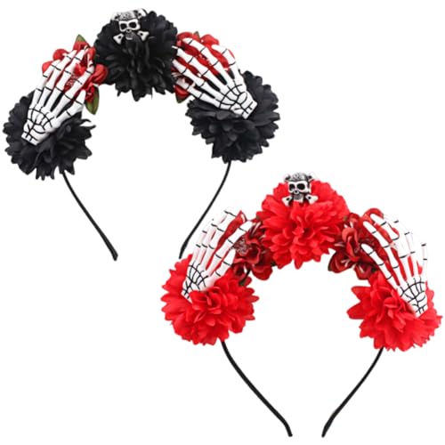 LKNBIF Halloween Skull Bone Hand Hairband, Skeleton Hands Hairband, Hair Accessories for Horror Party Celebration Dress Up Masquerade - 2pcs(Red and Black) von LKNBIF