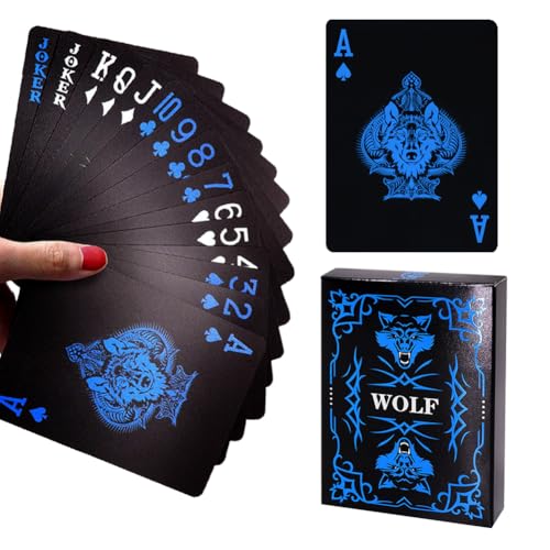 LKNBIF Plastic Playing Cards,PVC Card Game, Waterproof Playing Cards, Originality Playing Cards, Poker Cards for Gift Party Game (Black Wolf) von LKNBIF