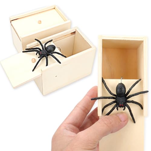 LKNBIF Spider In Box, Spider Surprise Prank Wooden Fear Box and Prank Spider Scare Box, Prank Spiders Terror Box Joke Funny Surprise Gag Toy, for Children Adults Party Favours Gifts - 2pcs von LKNBIF