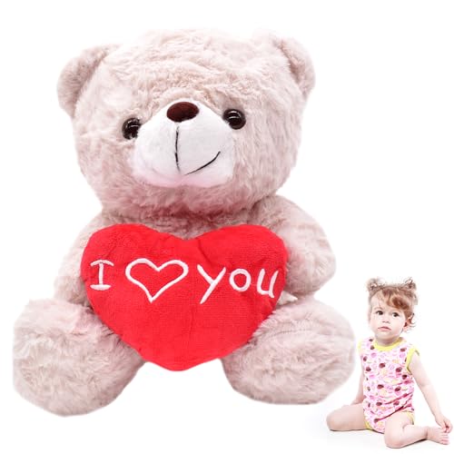 LKNBIF Teddy Plüschbär mit Herz Rot - Ich Liebe Dich - 28 cm - Teddybär Plüschteddy Kuscheltier Schmusetier - Braun Hellbraun von LKNBIF