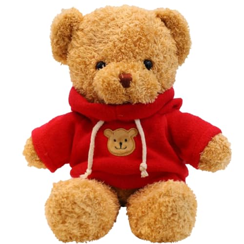 LKNBIF Teddybär Weiches Fell 30 cm Teddybär mit Kapuze Pfotenabdruck Plüschtier Kuscheltier Plüschtier Geschenk (Rot) von LKNBIF