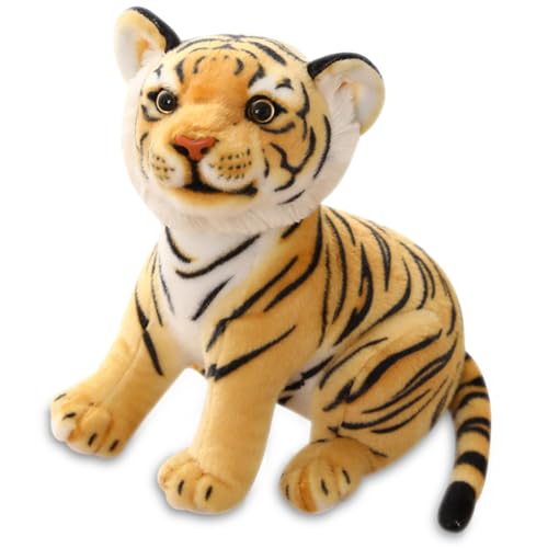 LKNBIF Tiger Plüschtier,Gelb Realistische Tiger Kuscheltiere Baby Plüsch Kissen Plüschtier klein Tiger Baby Plüschfigur Tiger Kuscheltier Weiche Geschenk von LKNBIF