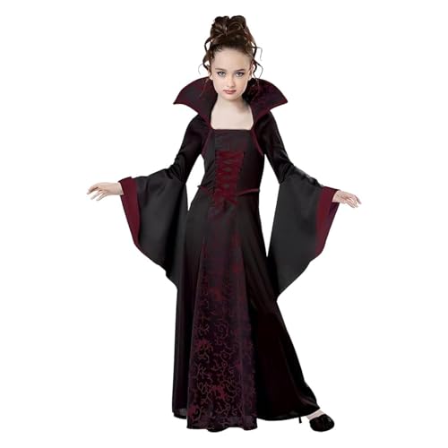 LKOIVNED Vampir Kostüm Mädchen, Faschingskostüme Kinder Mädchen, Mittelalter Vampir Kostüm Kinder Schwarz Rot Elegante Queen Dress Up Party Verkleidung Fasching Karneval Cosplay Kostüme (110) von LKOIVNED