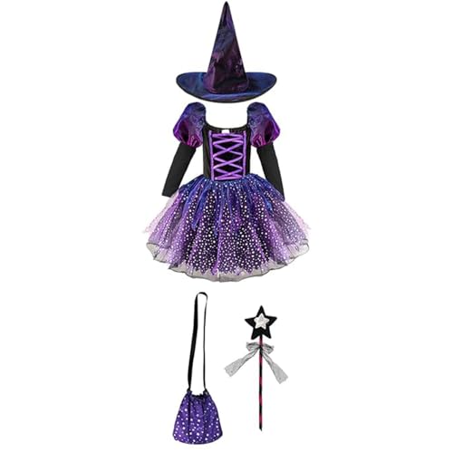 LKOIVNED Hexenkostüm Mädchen Kleider Glow Hexenkleid Karneval Fasching Halloween Cosplay Kostüm für Kinder Spielzeug (110) von LKOIVNED