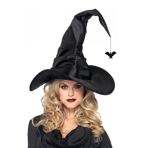 LKOIVNED Halloween Hexenhut Großer Schwarzer Hexenhut mit Fledermaus, Halloween Kostüm Damen Hexe Accessoires Hexenhut Damen für Holloween, Party, Karneval, Cosplay von LKOIVNED