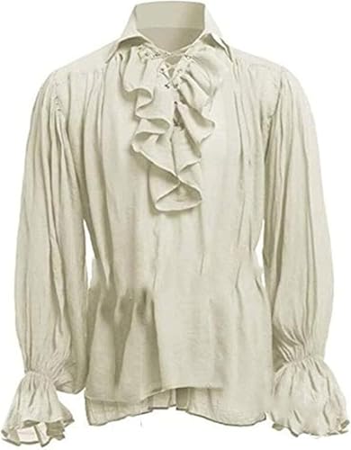 LLECDASEUI Herren Mittelalterliche Tunika Kostümhemd Renaissance Oberteile Gothic Cosplay Hemden (Beige,3XL) von LLECDASEUI