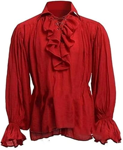 LLECDASEUI Herren Mittelalterliche Tunika Kostümhemd Renaissance Oberteile Gothic Cosplay Hemden (Rot,3XL) von LLECDASEUI