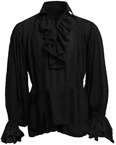 LLECDASEUI Herren Mittelalterliche Tunika Kostümhemd Renaissance Oberteile Gothic Cosplay Hemden (Schwarz,3XL) von LLECDASEUI