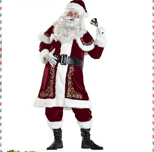 LLECDASEUI Weihnachtsmann Weihnachten Weihnachtsmann Kostüm Outfits Anzug Erwachsene Cosplay Xmas Party Neuheit Tops Hosen Deluxe Fancy Dress Erwachsene Set Für Männer Frauen (Rot A,3XL) von LLECDASEUI