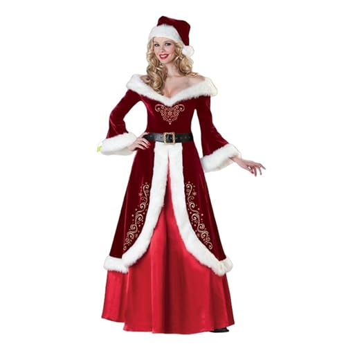 LLECDASEUI Weihnachtsmann Weihnachten Weihnachtsmann Kostüm Outfits Anzug Erwachsene Cosplay Xmas Party Neuheit Tops Hosen Deluxe Fancy Dress Erwachsene Set Für Männer Frauen (Rot B,3XL) von LLECDASEUI