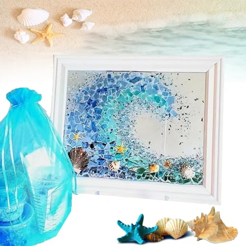 LLELEMAMO Sea Glass Art Kit - Sea Glass Resin Art Kits for Adults, DIY Resin Beach Art Kit - Mosaic Arts and Craft Kits with Sea Animal Plant Accessories, Seaglass for Crafts Photo Frame (A) von LLELEMAMO