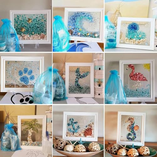 LLELEMAMO Sea Glass Art Kit - Sea Glass Resin Art Kits for Adults, DIY Resin Beach Art Kit - Mosaic Arts and Craft Kits with Sea Animal Plant Accessories, Seaglass for Crafts Photo Frame (All) von LLELEMAMO