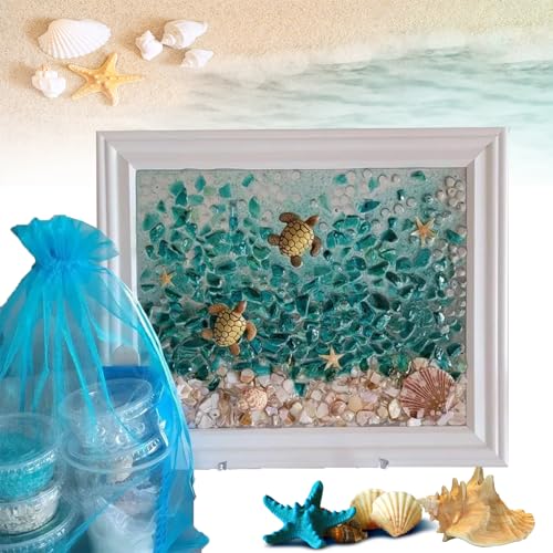 LLELEMAMO Sea Glass Art Kit - Sea Glass Resin Art Kits for Adults, DIY Resin Beach Art Kit - Mosaic Arts and Craft Kits with Sea Animal Plant Accessories, Seaglass for Crafts Photo Frame (C) von LLELEMAMO