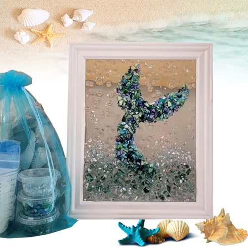 LLELEMAMO Sea Glass Art Kit - Sea Glass Resin Art Kits for Adults, DIY Resin Beach Art Kit - Mosaic Arts and Craft Kits with Sea Animal Plant Accessories, Seaglass for Crafts Photo Frame (D) von LLELEMAMO