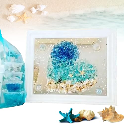 LLELEMAMO Sea Glass Art Kit - Sea Glass Resin Art Kits for Adults, DIY Resin Beach Art Kit - Mosaic Arts and Craft Kits with Sea Animal Plant Accessories, Seaglass for Crafts Photo Frame (E) von LLELEMAMO