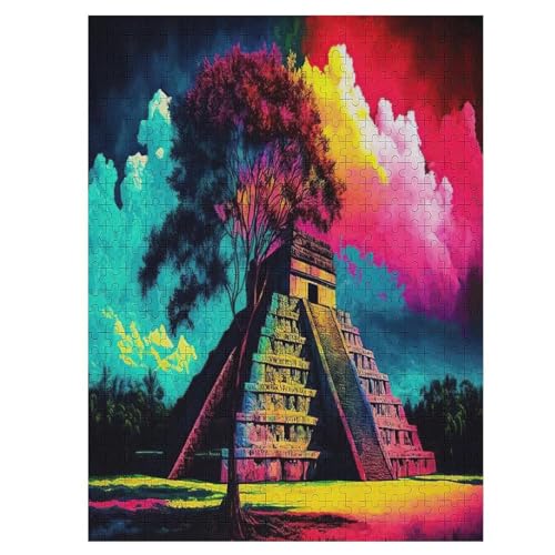 Chichen Itza Holzpuzzle 500 Teile Klassische Puzzles Erwachsene Kinder Puzzle DIY Kit Holzspielzeug Einzigartiges Geschenk 55×41cm von LLGLL