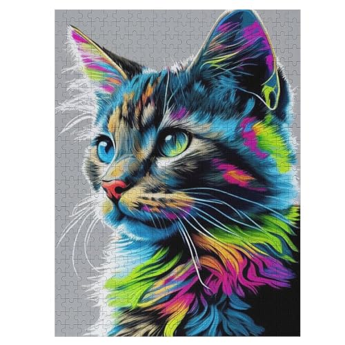 Cute Katze Puzzles 500 Teile Erwachsener Kniffel Spaß Für Die Ganze Familie, Holzpuzzle Kinder Erwachsene, Impossible Puzzle Schwer 55×41cm von LLGLL