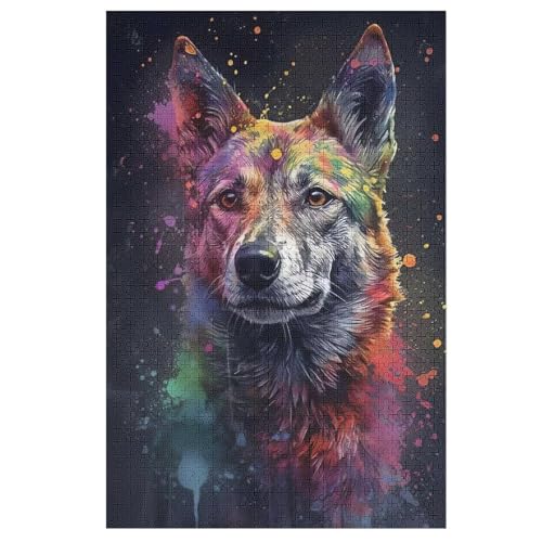 Deutscher Schäferhund Puzzle 1000 Teile, Holzpuzzle Herausforderndes Geschicklichkeitsspiel, Kinder Erwachsenenpuzzle Ab 12 Jahren 78×53cm von LLGLL